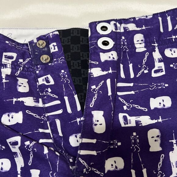 DC Shoes Skate Surf Purple White Snap Button Swim Trunks Board Shorts 32 Act. 30 - Picture 9 of 13